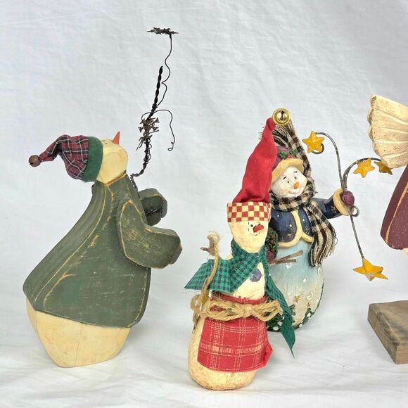 Primitive Christmas Snowman & Angel Figurines Lot - Picture 2 of 10